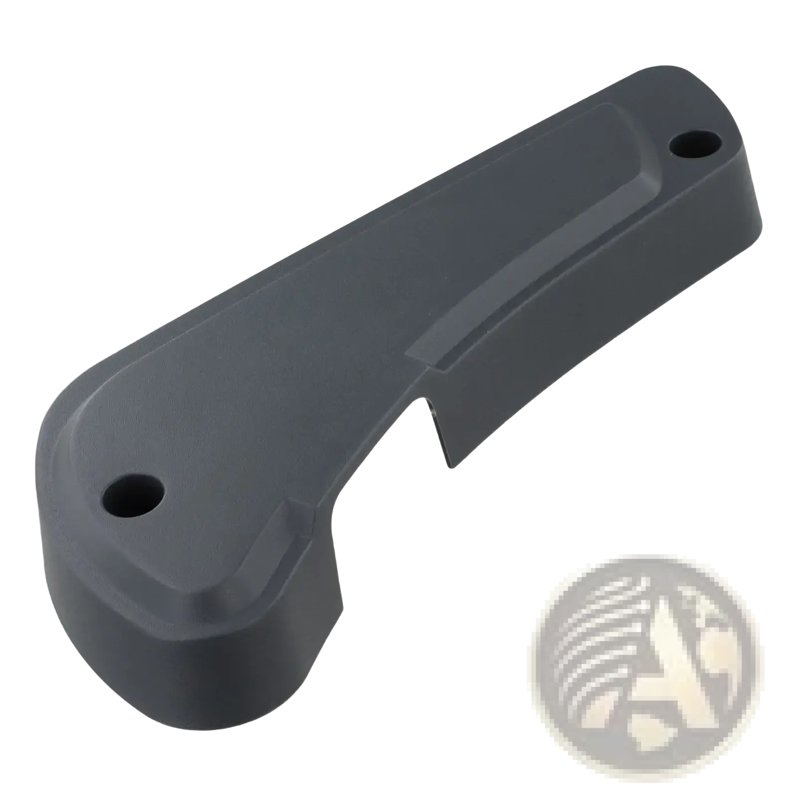 Fiat Ducato driver seat panel dark gray plastic handle with ergonomic design and two mounting holes back side view