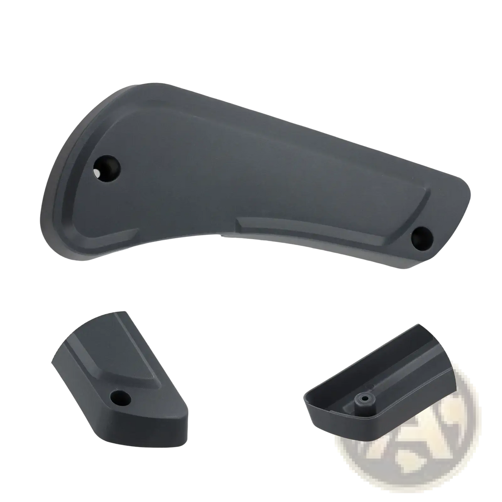Fiat Ducato driver seat panel handle in dark gray plastic with two circular holes and ergonomic design
