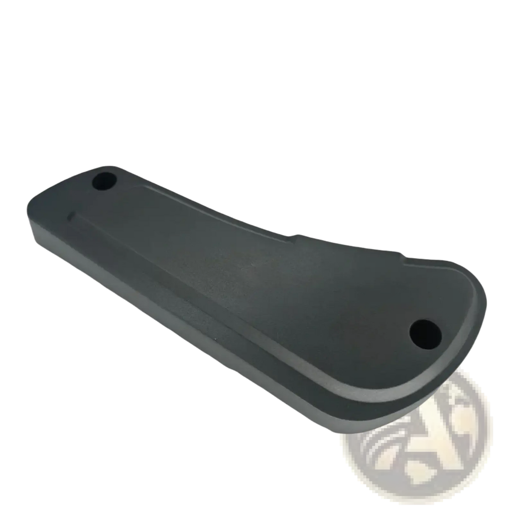Black plastic Fiat Ducato driver seat panel 60911360 with two circular mounting holes shown from back side