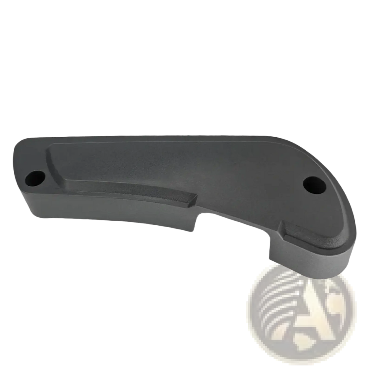 Black plastic handle grip with two circular holes and contoured design for fiat ducato driver seat panel 60911360