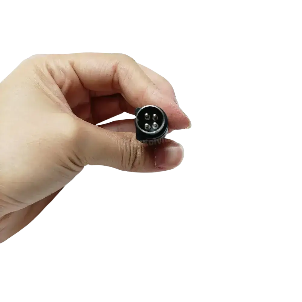 Black cylindrical connector with four metallic pins for fiber fusion splicer charger from signal fire mainland china