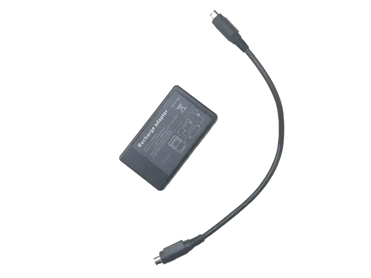 Black rectangular fiber fusion splicer charger with short cable and dual micro-usb connectors for mainland china use