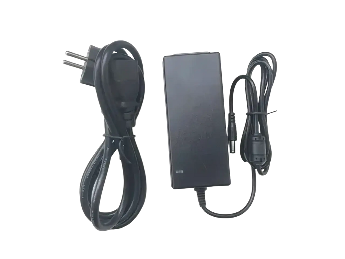 Black rectangular fiber fusion splicer charger with coiled cables and european plug for mainland china use