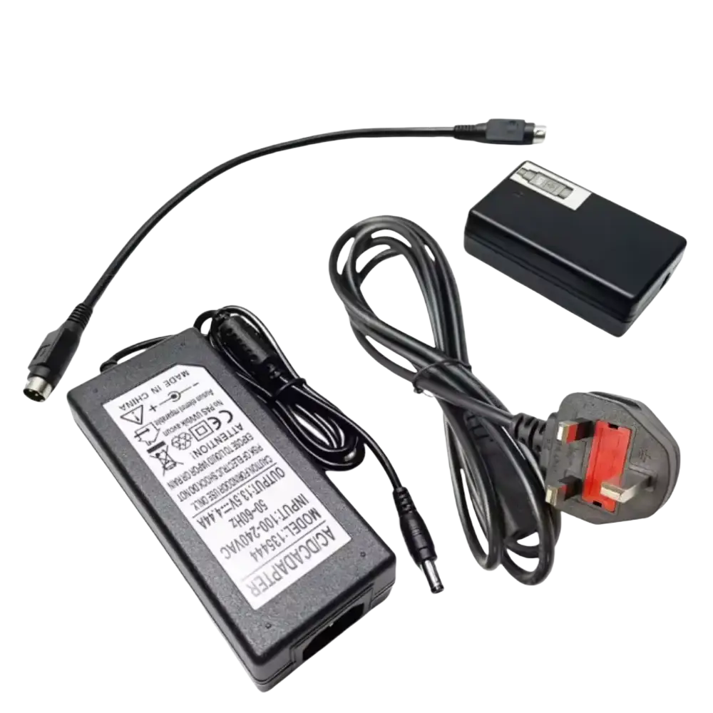 Black uk power supply adapter with coiled cable and red plug for fiber fusion splicer charger from mainland china