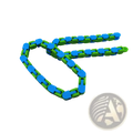 A flexible interlocking fidget chain anti stress toy made of alternating blue and green plastic segments for adults and kids