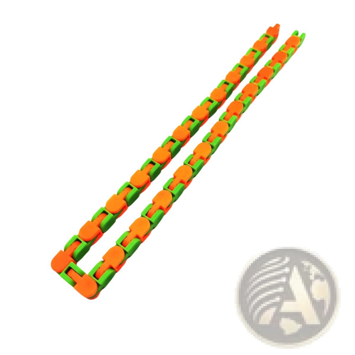 Vibrant orange and green interlocking plastic fidget chain anti stress toy for adults and kids