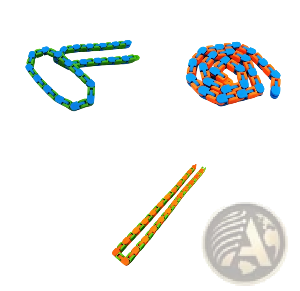 Blue and green segmented plastic fidget chain anti stress toy for adults and kids to improve focus and relieve anxiety