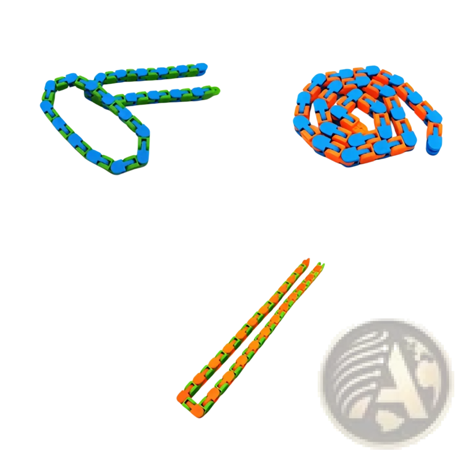 Blue and green segmented plastic fidget chain anti stress toy for adults and kids to improve focus and relieve anxiety