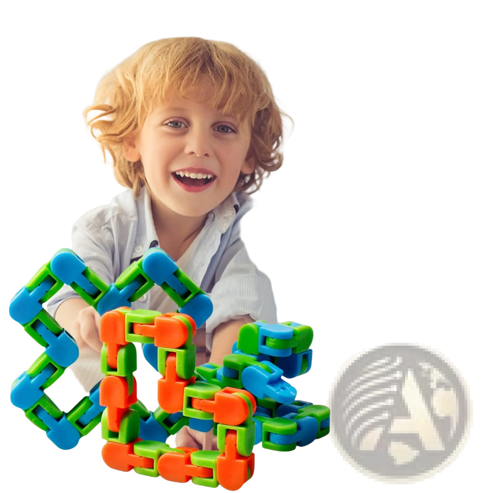 Brightly colored blue and green interlocking plastic fidget chain anti stress toy for adults and kids