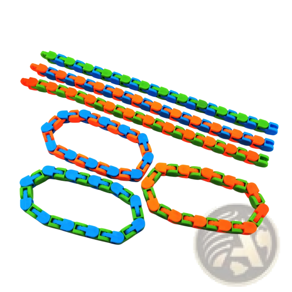 Colorful plastic fidget chain anti stress toy in blue green and orange for adults and kids