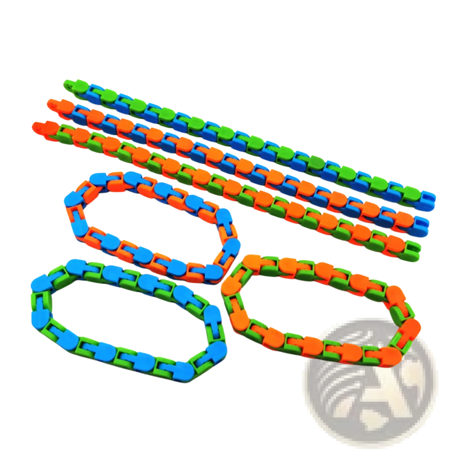 Colorful plastic fidget chain anti stress toy in blue green and orange for adults and kids