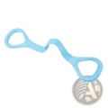 Light blue silicone figure 8 resistance band with flexible curved design and two looped handles for workout and stretching
