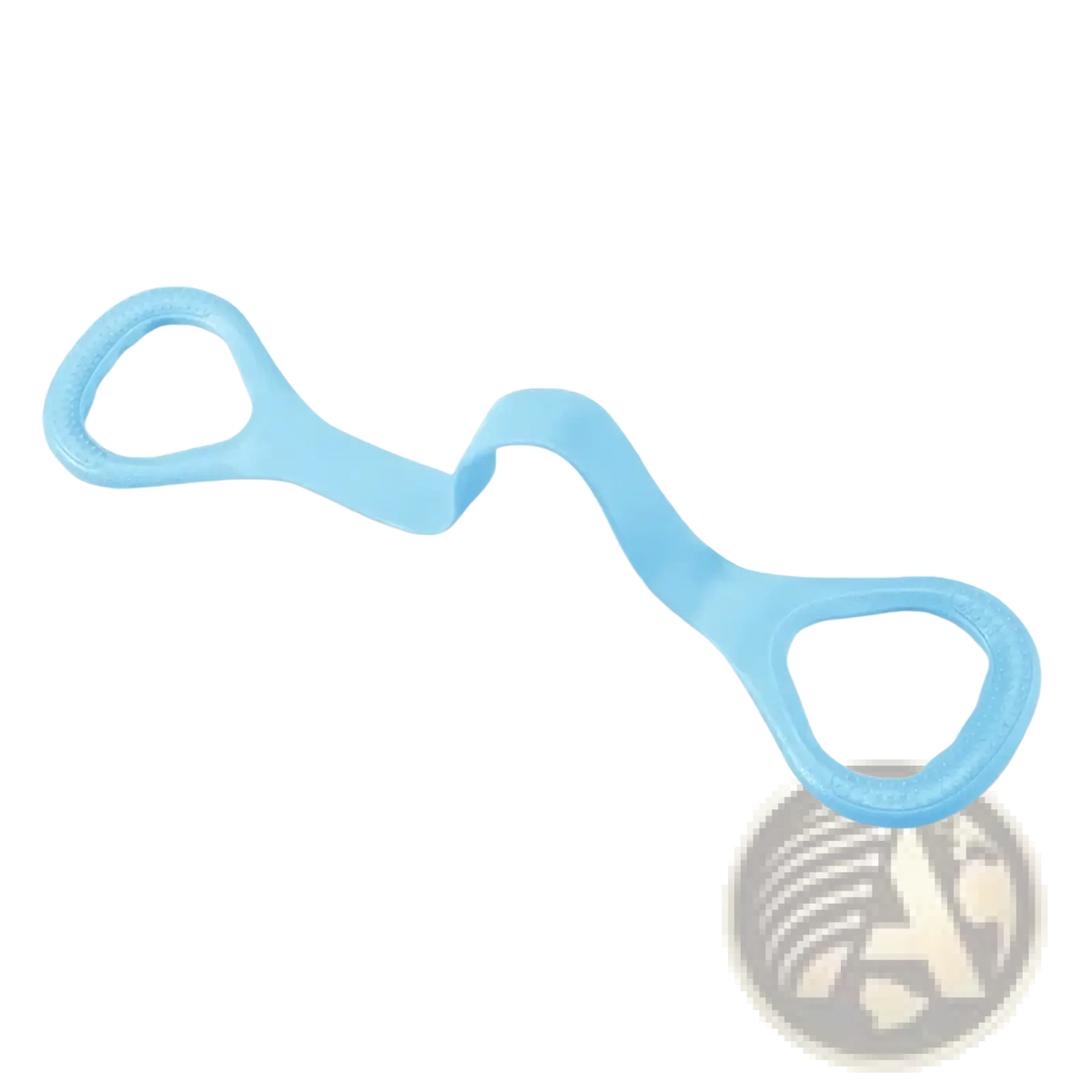 Light blue silicone figure 8 resistance band with flexible curved design and two looped handles for workout and stretching