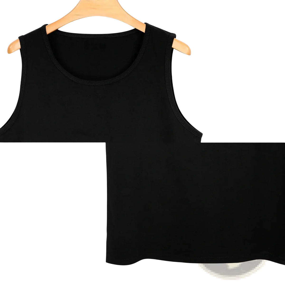 Black sleeveless Filipino martial arts tank top with round neckline made of smooth stretchy fabric for gym use