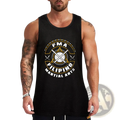 Black sleeveless tank top featuring bold circular fma Filipino martial arts graphic with crossed weapons gym shirt design