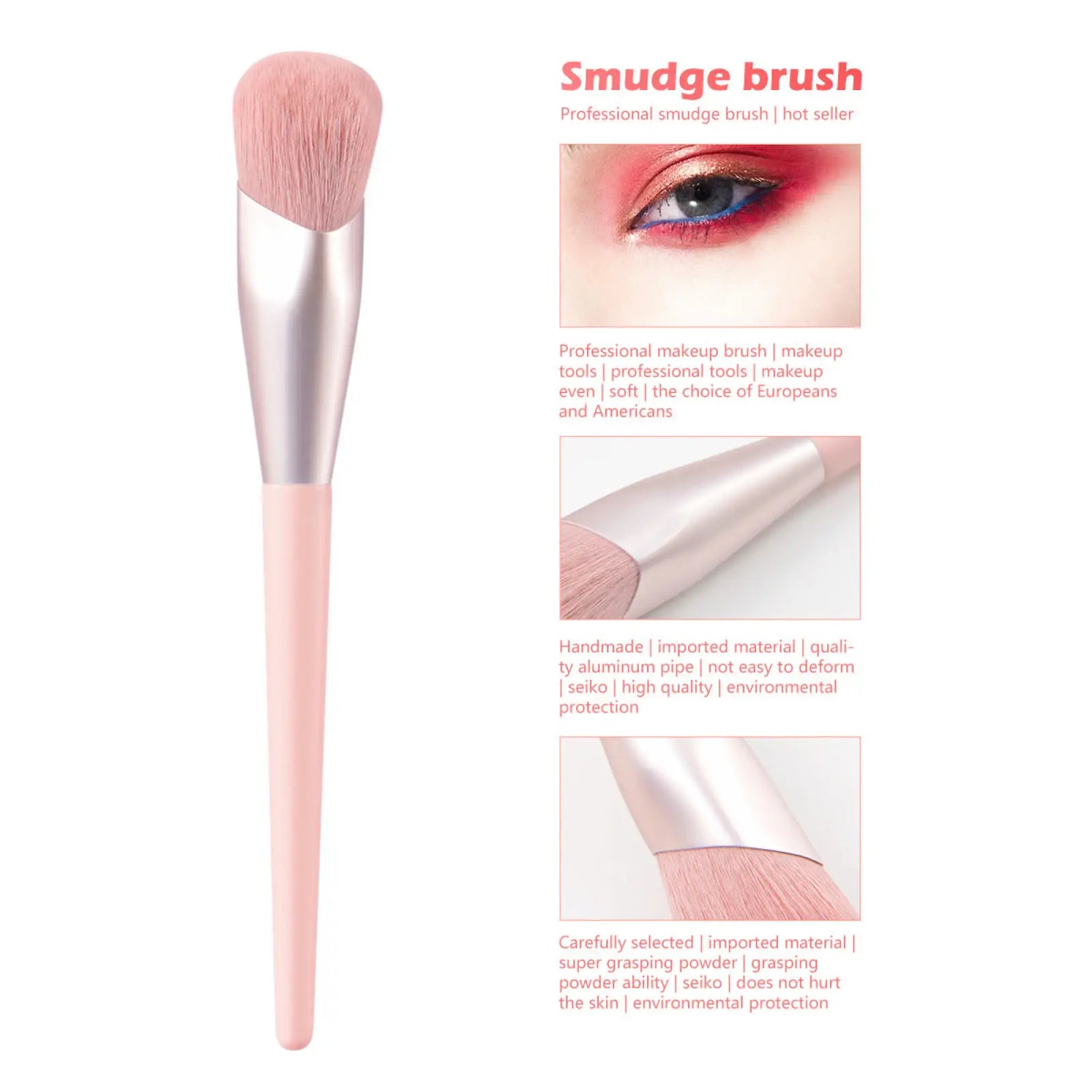 Finger belly makeup brush professional contour tool with pink and silver handle and soft fluffy bristles for precise application