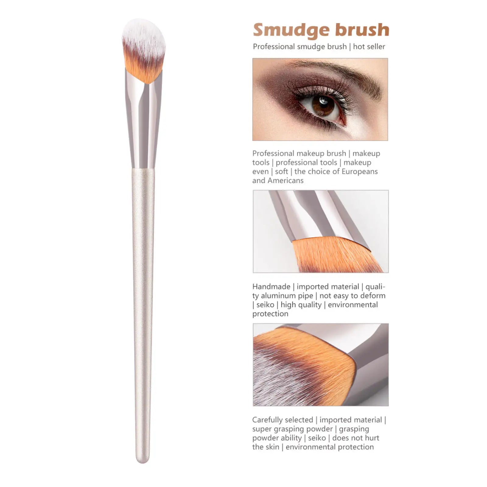 Finger belly makeup brush professional contour tool with sleek silver-tipped smudge brush and soft tapered bristles