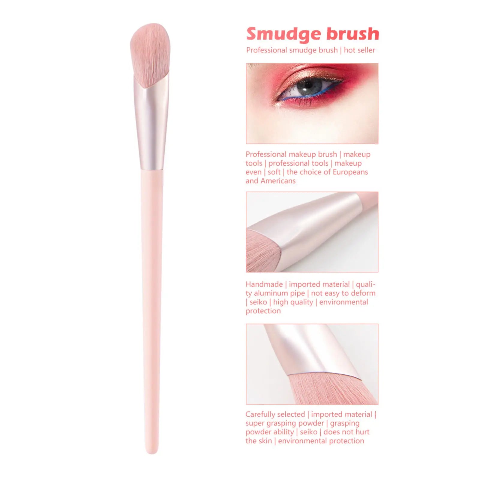 Finger belly makeup brush professional contour tool with soft pink smudge brush and sleek silver aluminum handle