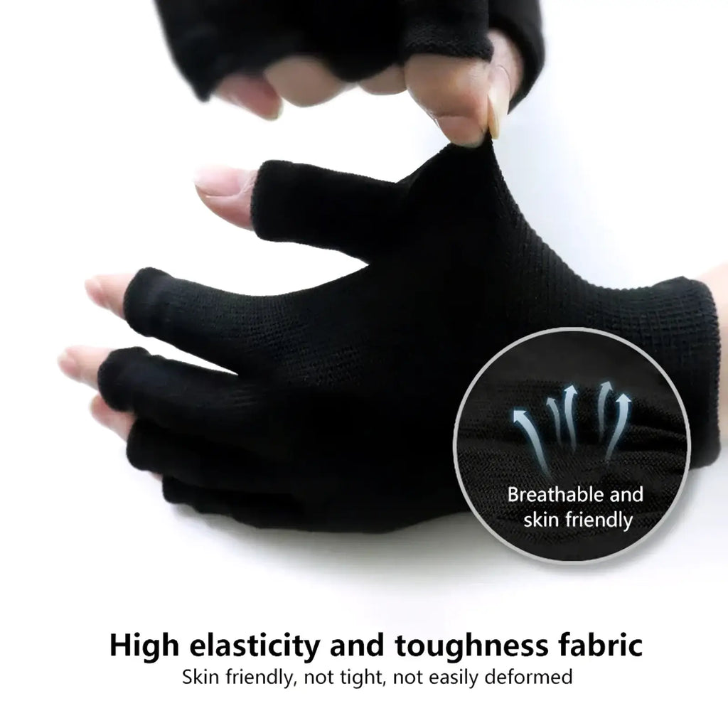 Black fingerless knit gloves made from high elasticity toughness fabric for unisex athletic wrist support