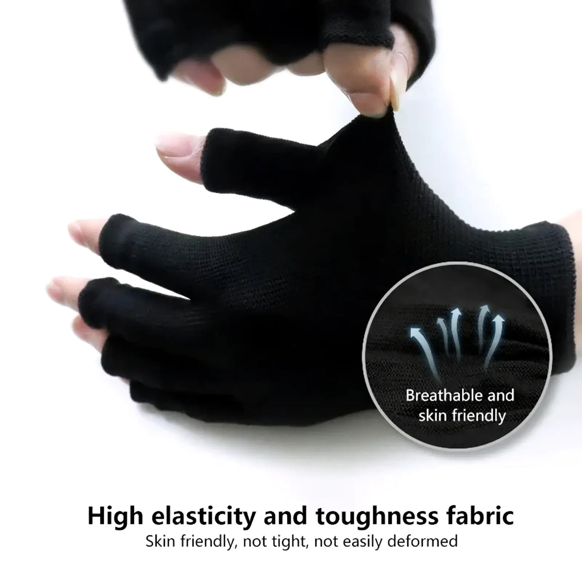 Black fingerless knit gloves made from high elasticity toughness fabric for unisex athletic wrist support