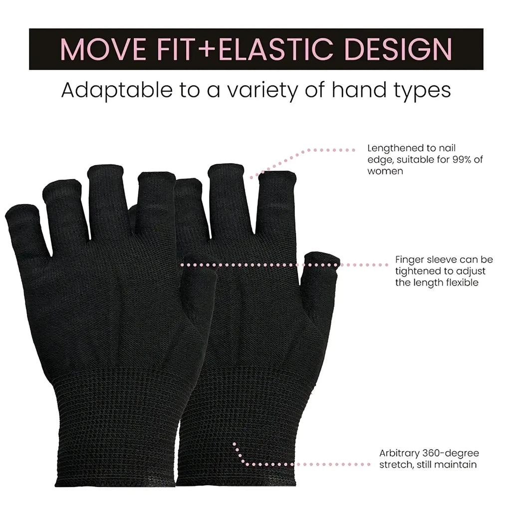 Black fingerless knit gloves unisex athletic wrist support with stretchy fabric elasticated wristband and adjustable sleeve