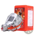 Silver reflective fire escape mask with orange strap and red valve in red tzl 30 minute protective respirator box