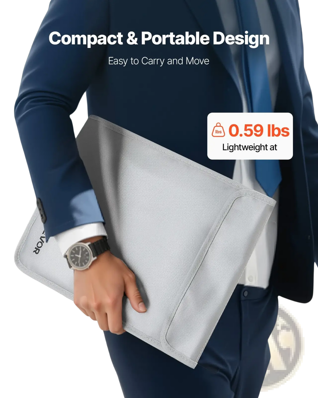 Light gray textured fireproof document bag with sleek compact design for waterproof file organization