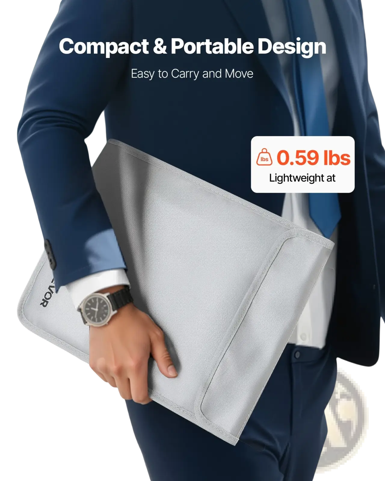 Light gray textured fireproof document bag with sleek compact design for waterproof file organization