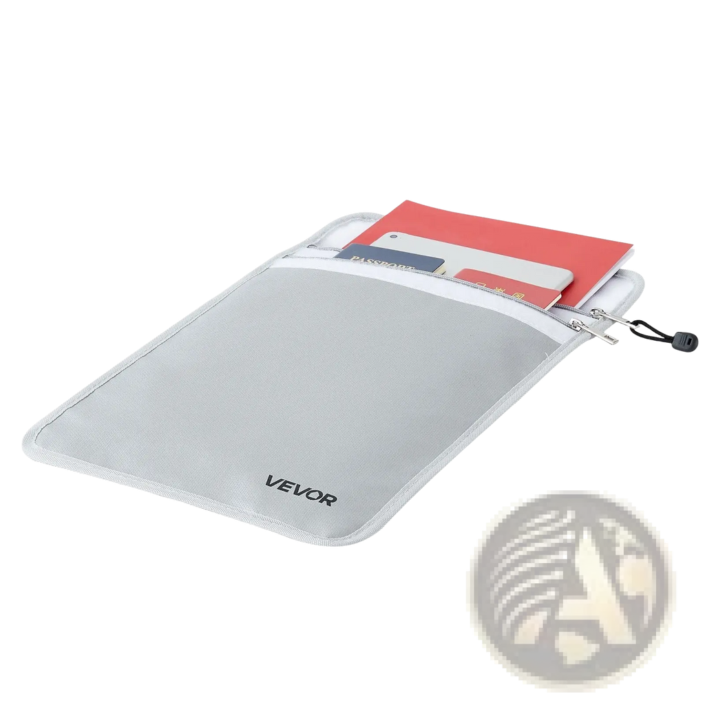 Light gray vevor fireproof document bag with zipper closure and interior compartments for travel documents organizer