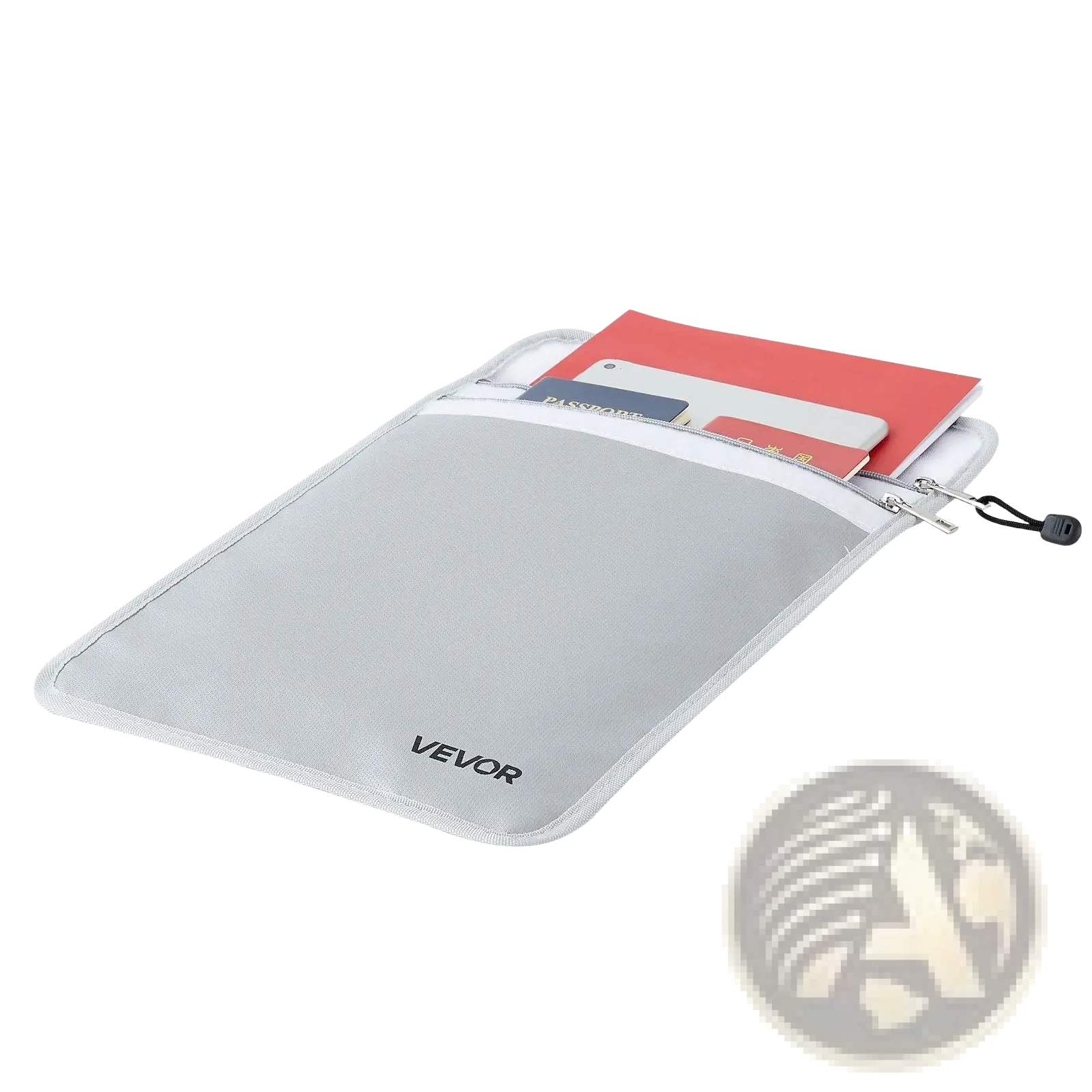Light gray vevor fireproof document bag with zipper closure and interior compartments for travel documents organizer