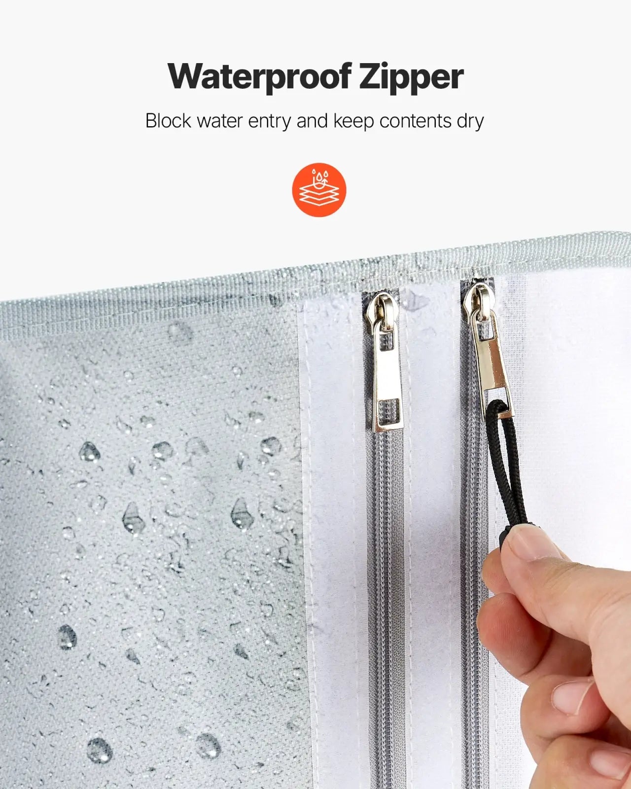 Silver-toned waterproof zipper with black pull tab on fireproof document bag waterproof file organizer