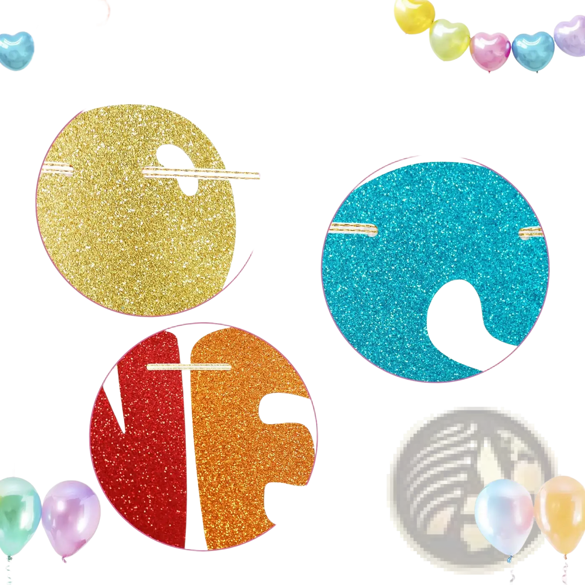 Glittery heart shaped cutouts in gold teal red and orange thickened cardstock for first birthday glitter banner decoration