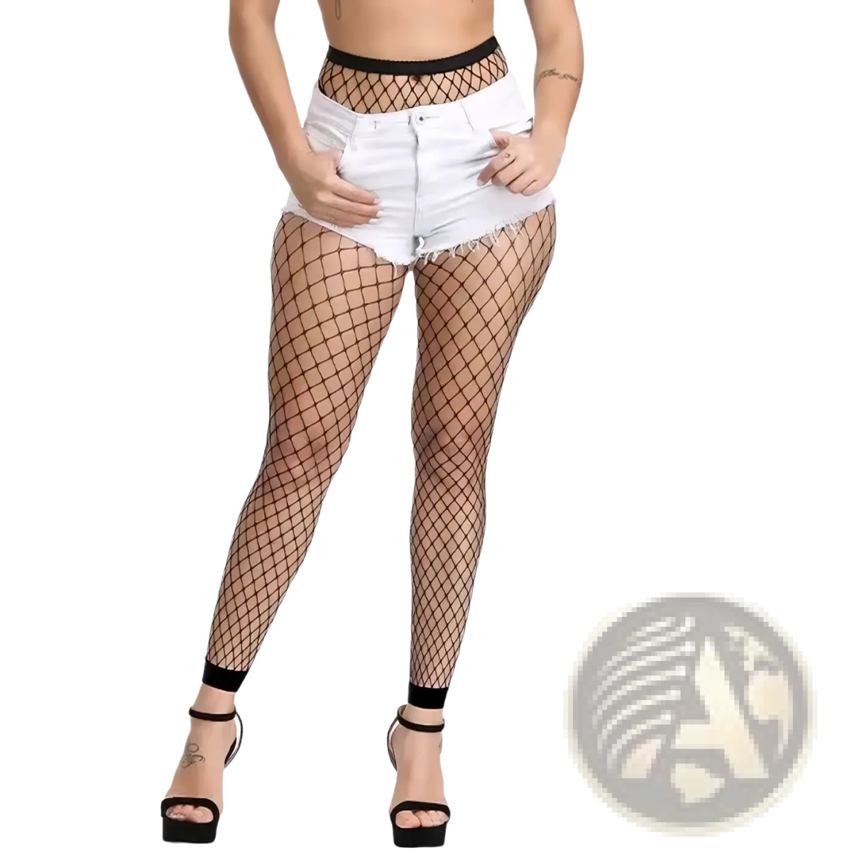 Black fishnet ankle socks for women featuring mesh material with elasticated cuffs and waistband