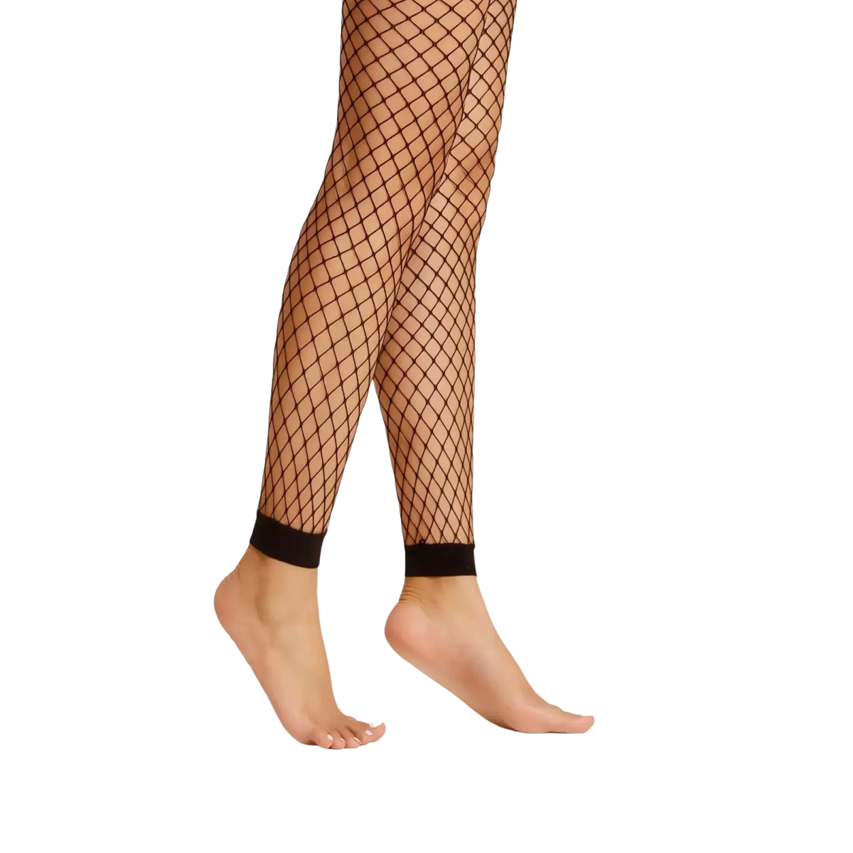 Black fishnet ankle socks for women featuring snug elasticated ankle cuffs made of mesh material