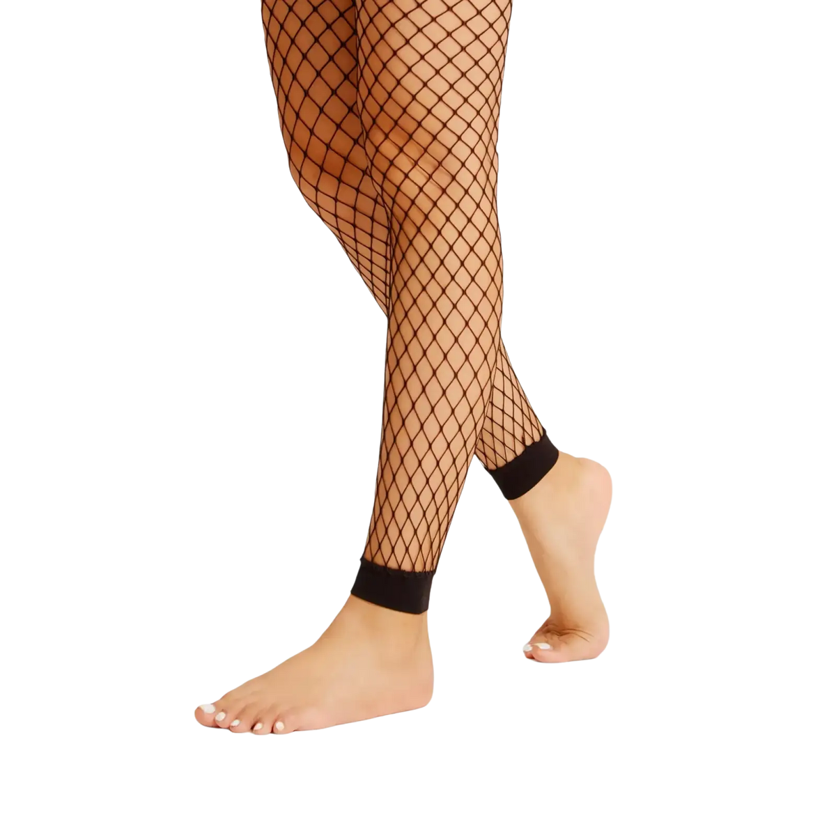 Black fishnet ankle socks for women featuring mesh material and a solid black elastic band at the ankle