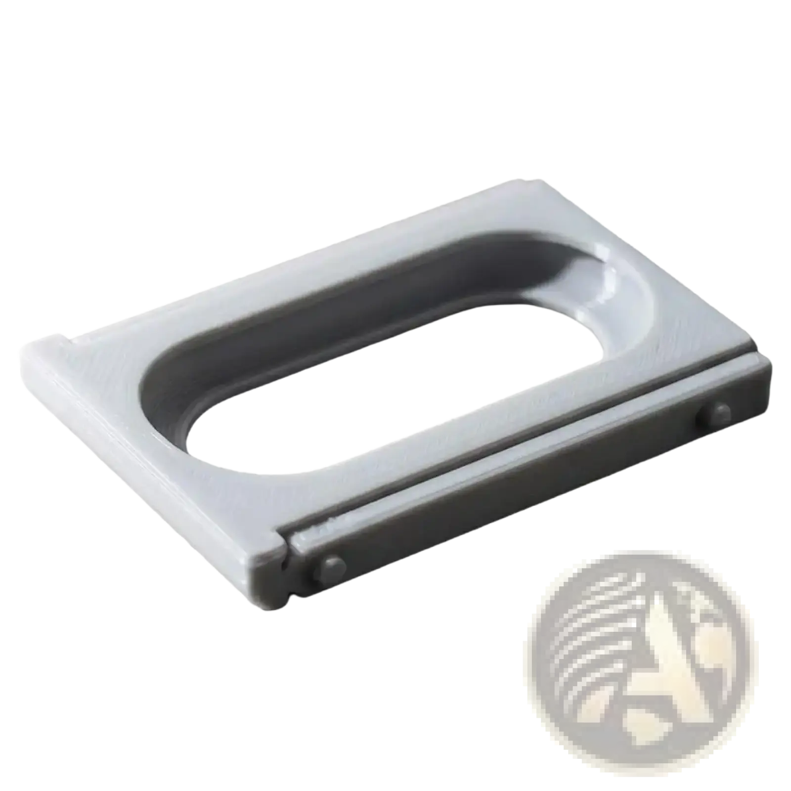 Gray plastic rectangular handle with dark gray inner channel and two fasteners for Fitbit Air and Whoop 5.0 dual tracker mount