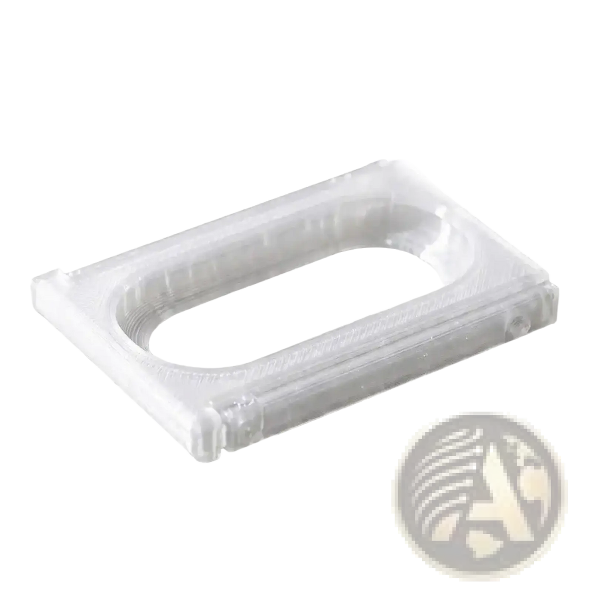 Clear plastic rectangular clip with oval cutout and textured edges for fitbit air and whoop 5.0 modification adapter