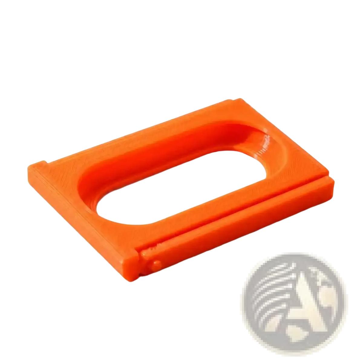 Bright orange plastic fitbit air and whoop 5.0 modification adapter clip with rectangular shape and oval cutout