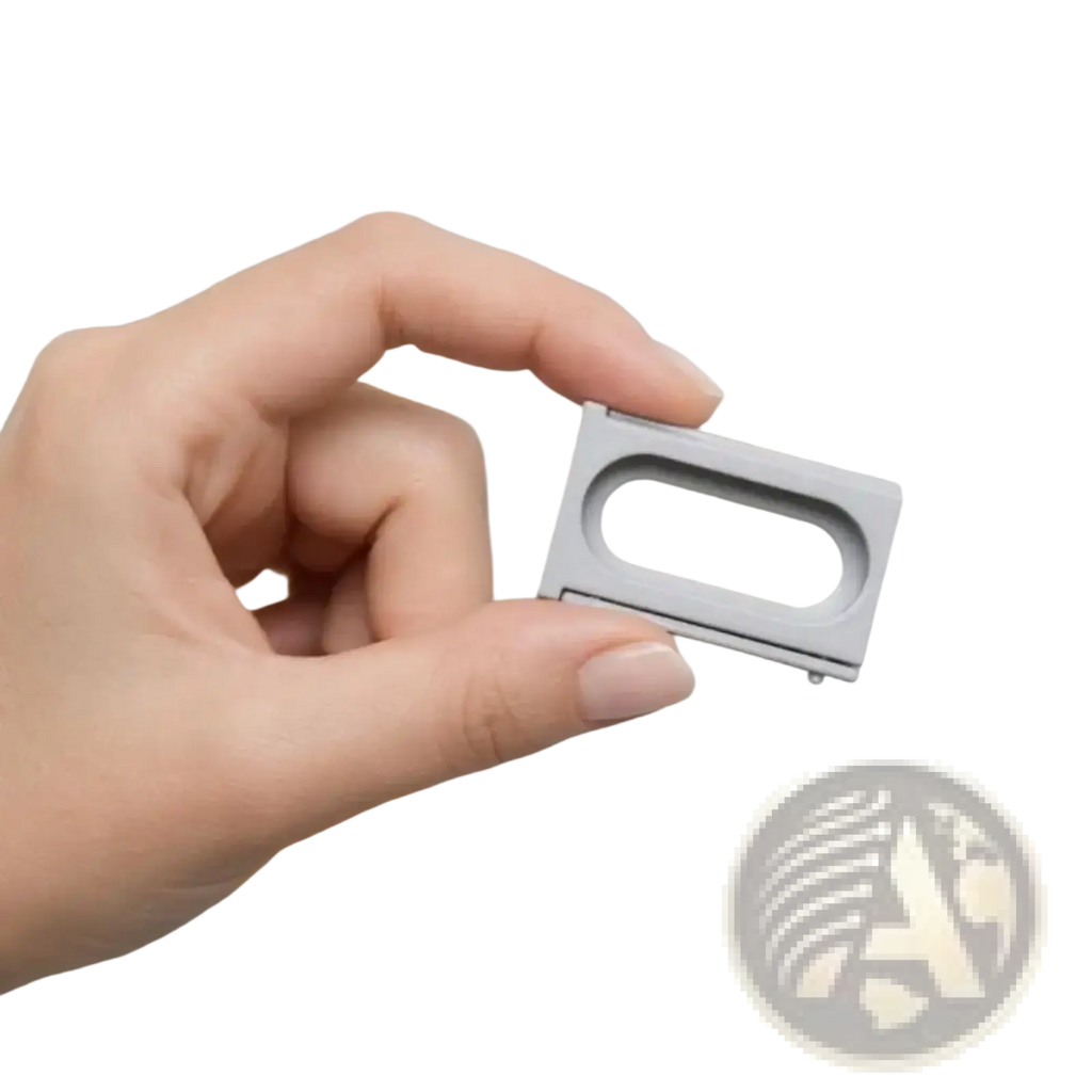 Silver rectangular magnetic clip with central oval cutout and smooth minimalist design for Fitbit Air and Whoop 5.0 adapter
