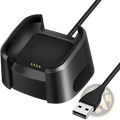 Black plastic usb charging dock with cable for fitbit charge 2 smartwatch shown from the back side