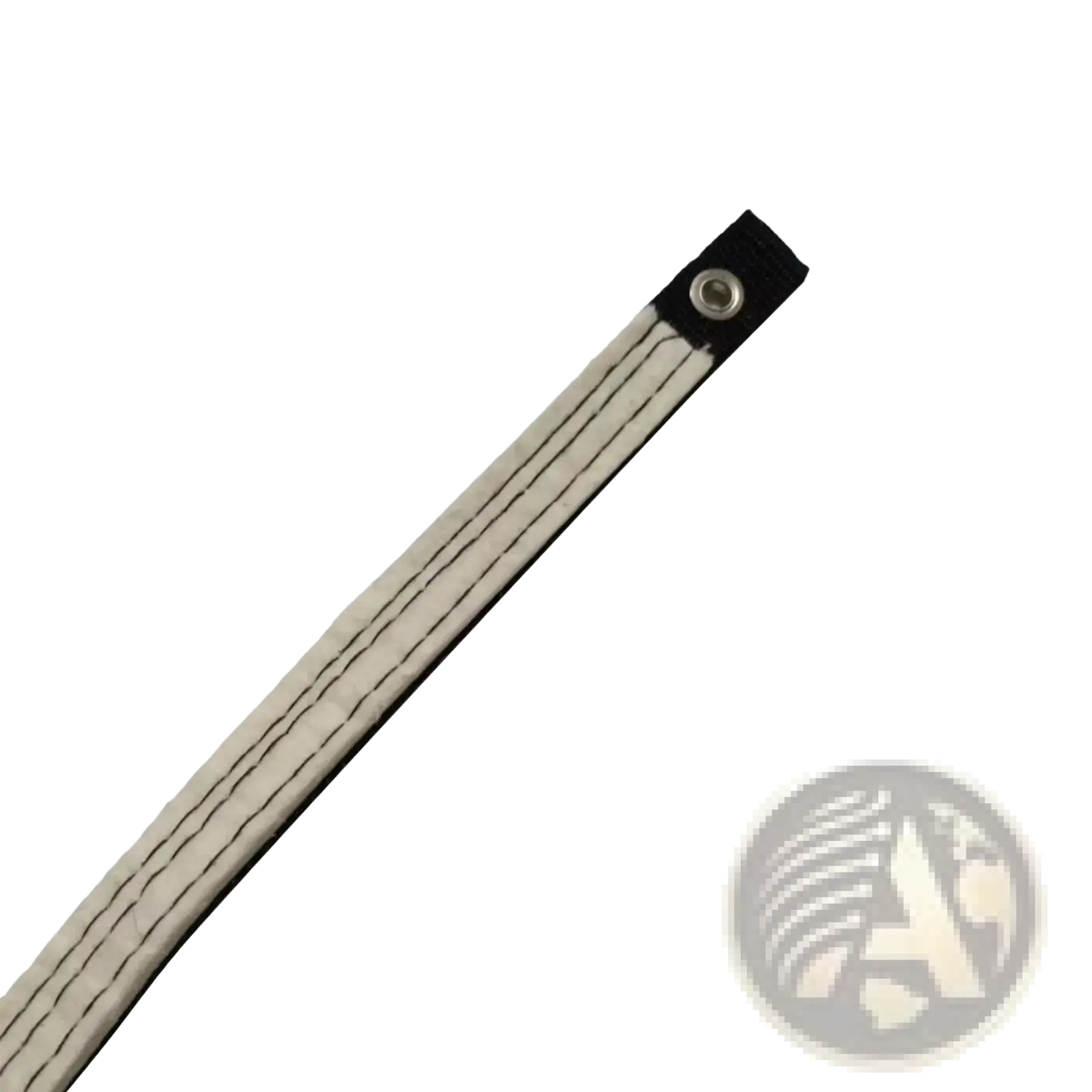 Fitness bike friction resistance belt 45cm featuring a white woven fabric strap with black stitching and metal grommet end