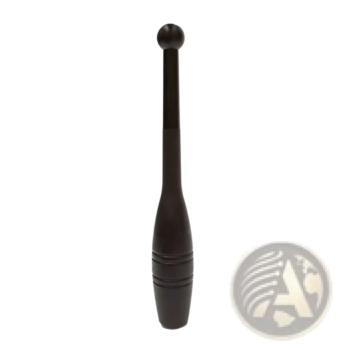 Dark brown wooden fitness clubbell weight with rounded top and engraved bands for full body strength training