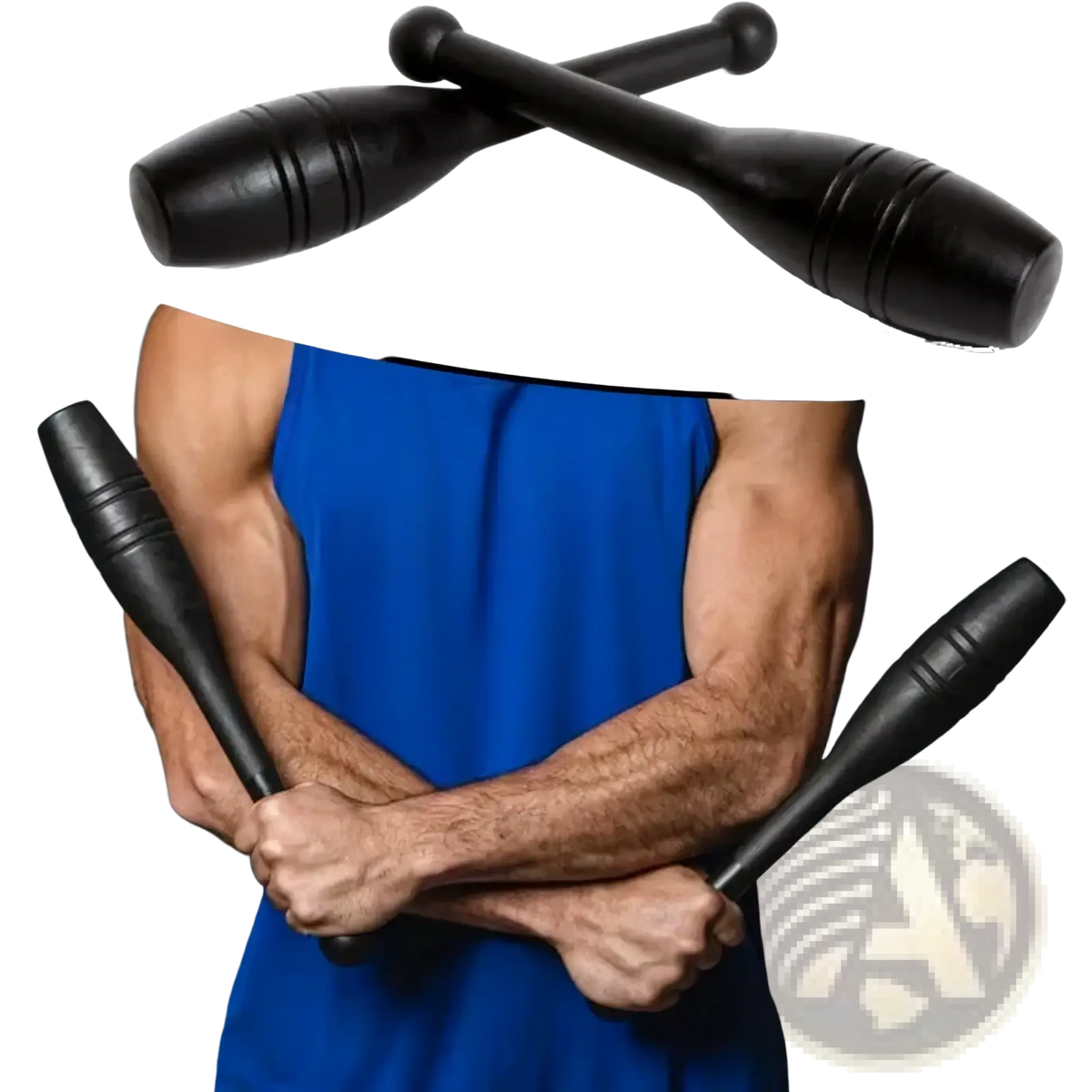 Black wooden fitness clubbell weight with textured grooves and rounded ends for full body strength training