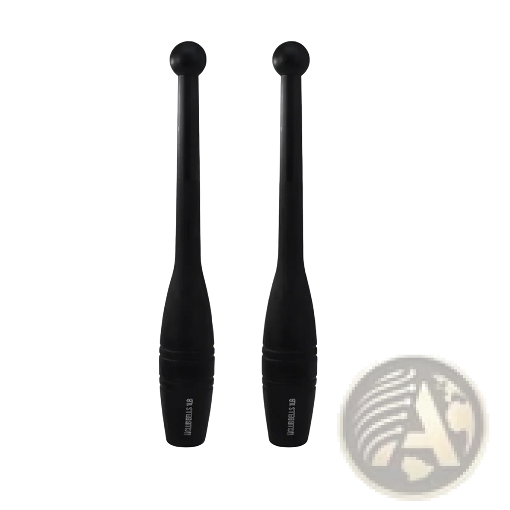Black wooden fitness clubbell weight with smooth matte finish and rounded ends for full body strength training