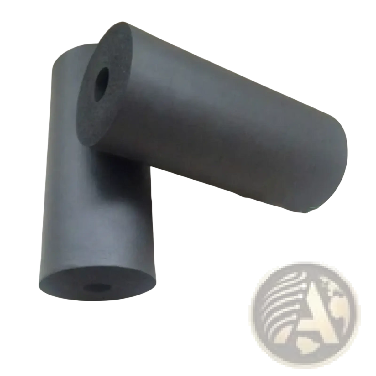 Dark gray cylindrical rubber rods with hollow centers used as fitness equipment foam replacement pads for exercise benches