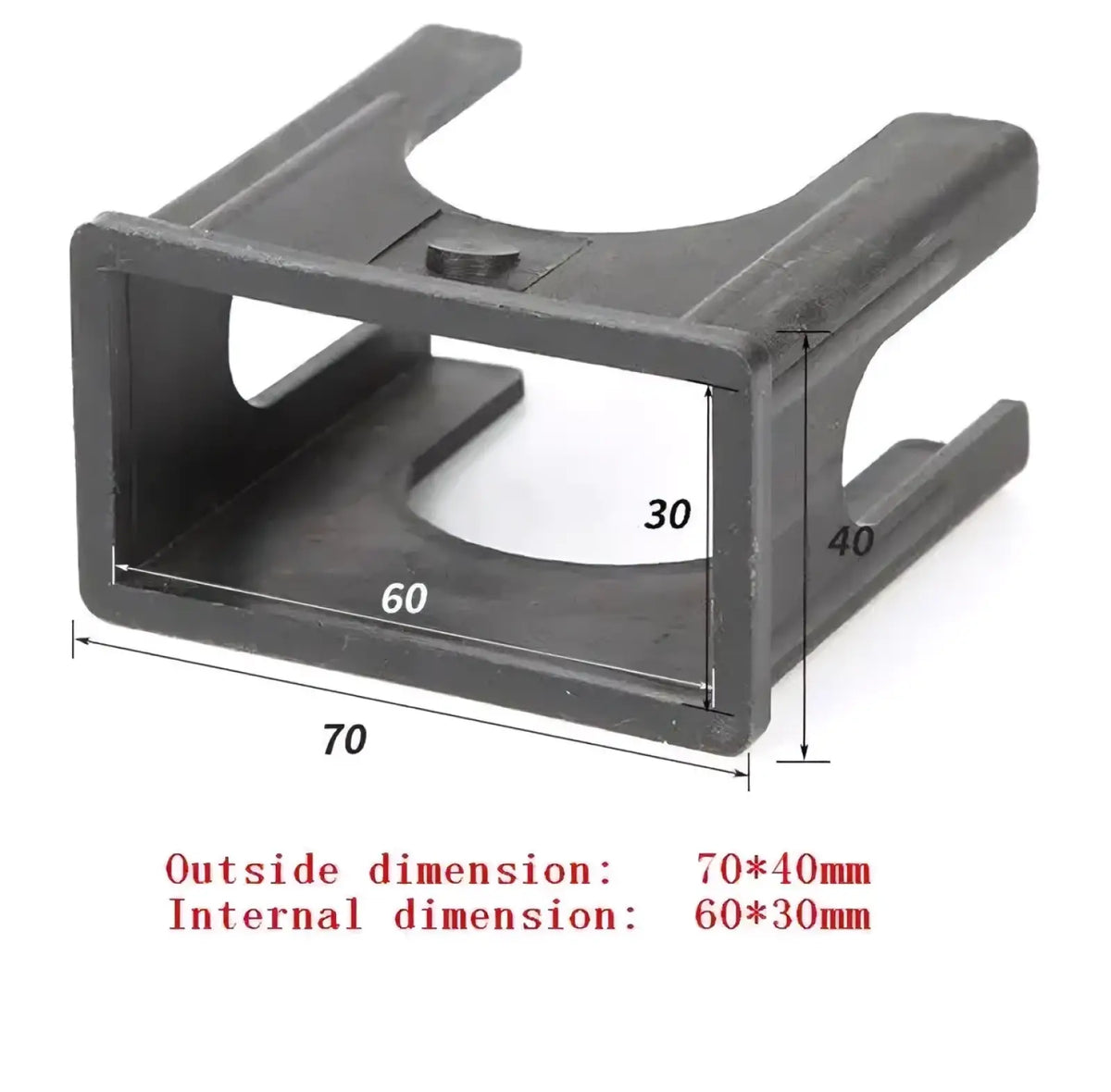 Black plastic fitness equipment u-shaped bushing pipe connector bracket with 70x40mm external and 60x30mm internal dimensions