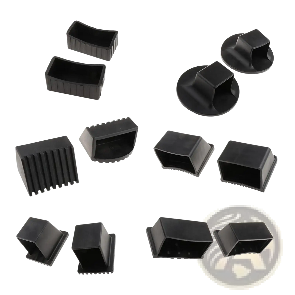 Black plastic fitness equipment square end cap protectors in various sizes with non-slip tubing design
