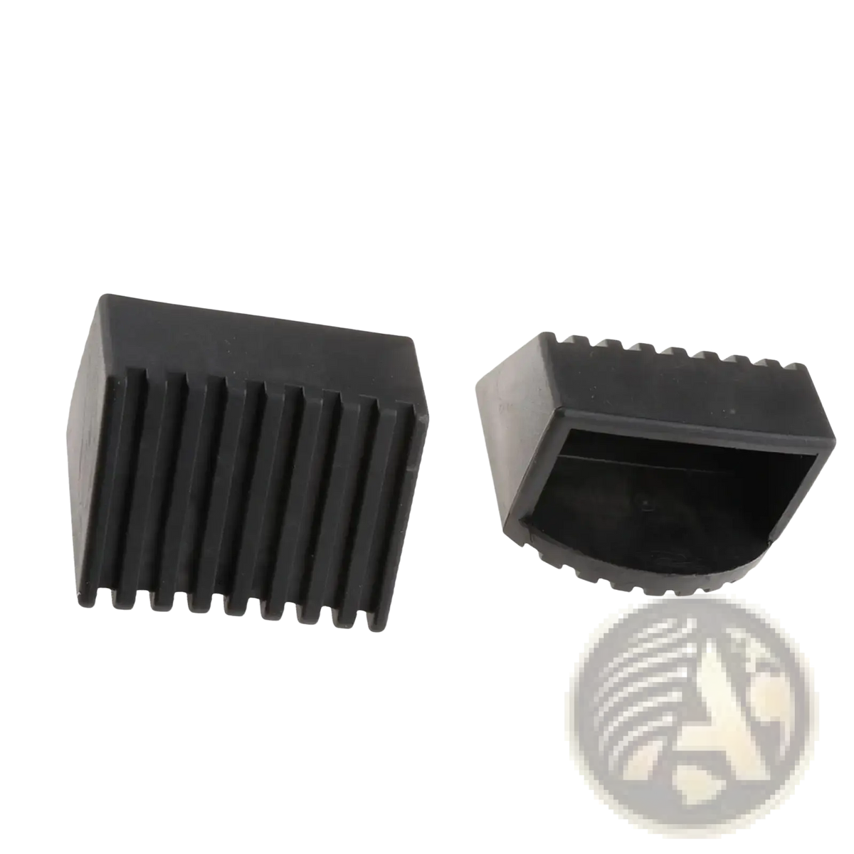Black rubber fitness equipment square end cap with ribbed texture for non-slip tubing protection and corner cushioning