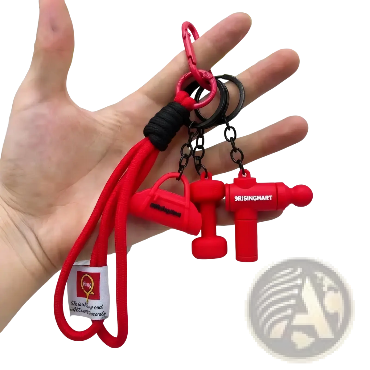 Red silicone fitness keychain with black braided cord and dumbbell handbag usb drive charms by 9risinghart
