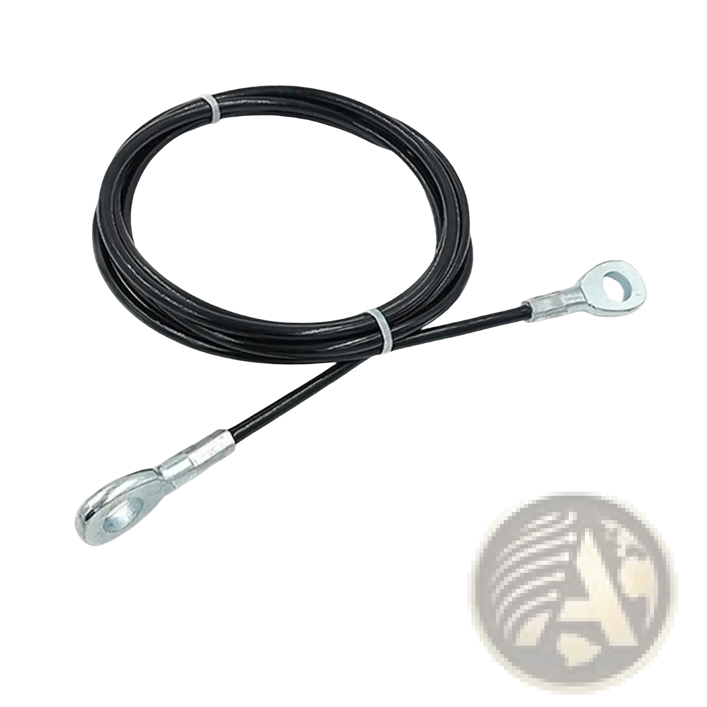 Black-coated steel fitness pulley cable replacement wire rope with silver metal eyelets in multiple length options
